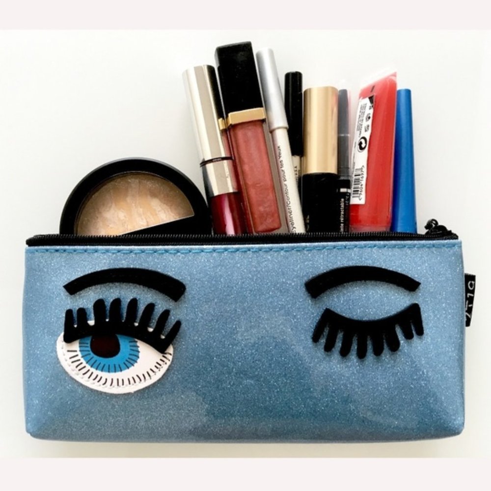Eyelashes Blue Eyes Glitter Glossy Makeup Bag